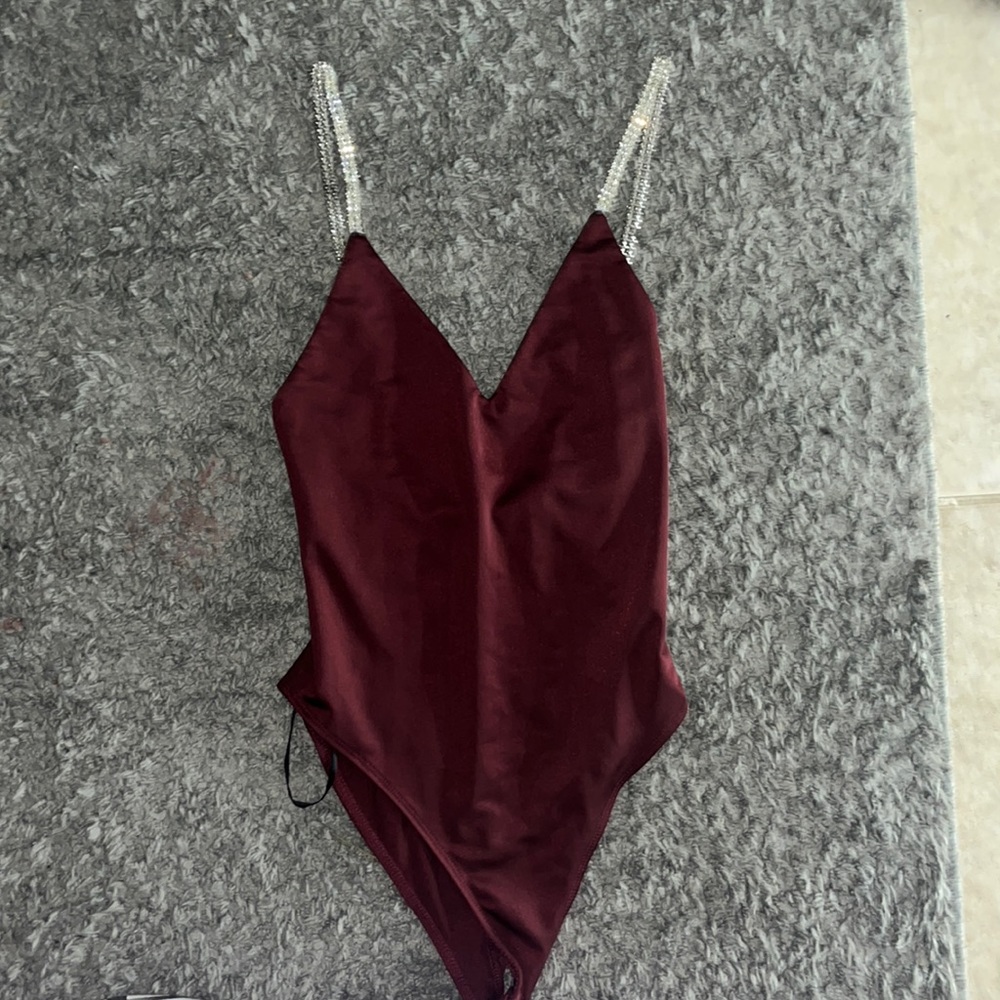 forever21 bedazzled marroon bodysuit
